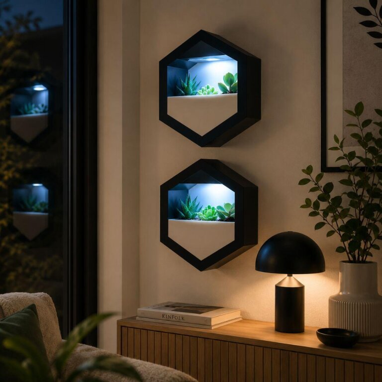 Wiszące donice LED RGB 3D 2 szt. 250 mm – okrągłe, hexagon lub mix (2)